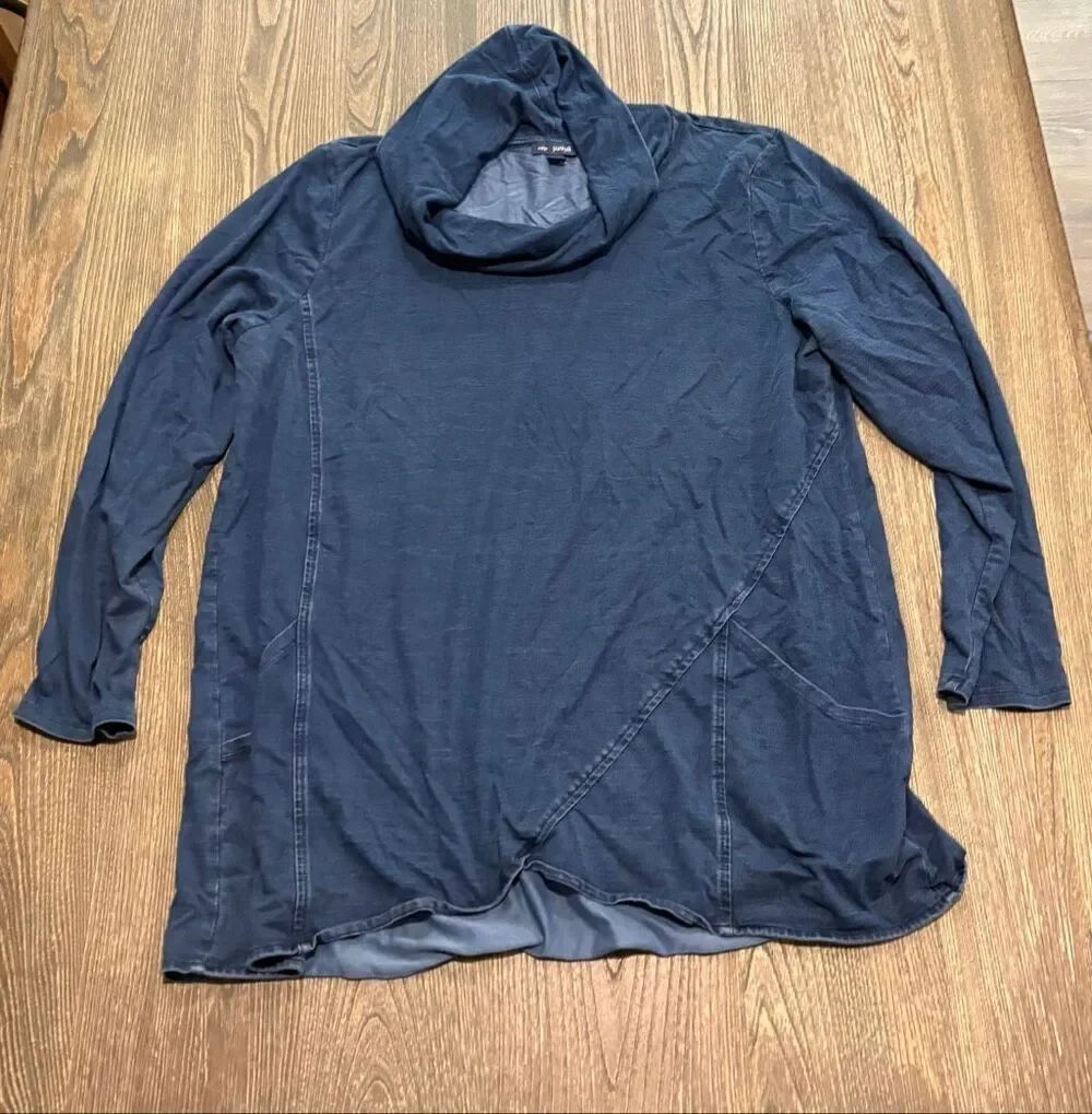 Indigo Pure Jill Womens Cowl Neck Tunic Pullover Top Asymmetric Hem Blue Size XL